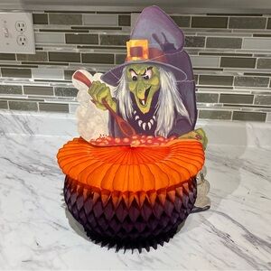 Vintage Amscan Witch Cauldron honey comb crepe Centerpiece vintage Halloween